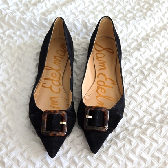 Sam Edelman Sonja Black Pointy Toe Buckle Detail Classic Flats Timeless Elegant - Picture 1 of 11